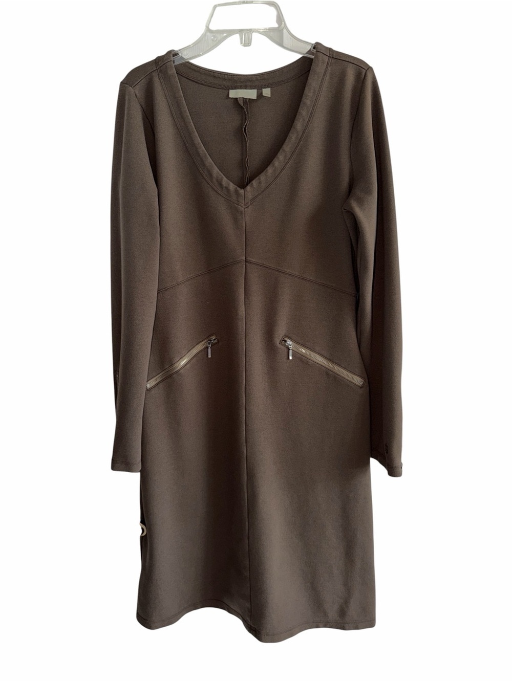 Athleta Celebration Athletic Ponte Knit Zipper Dress Size Medium Olive Brown - Picture 2 of 9